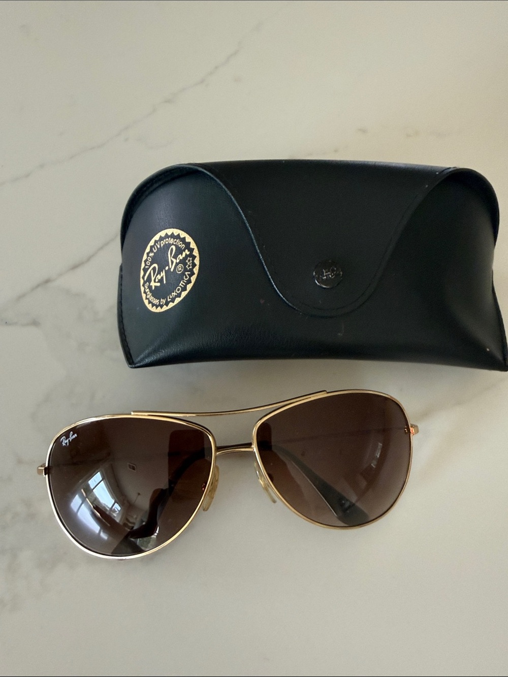 Ray-Ban Gold Frame Sunglasses with Brown Lenses - Picture 1 of 3